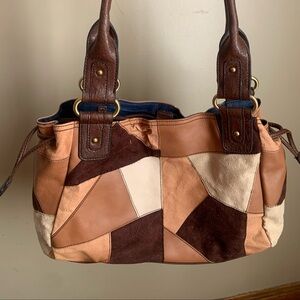 Relativity Genuine Leather Patchwork Brown Tan Shoulder Purse Bag
